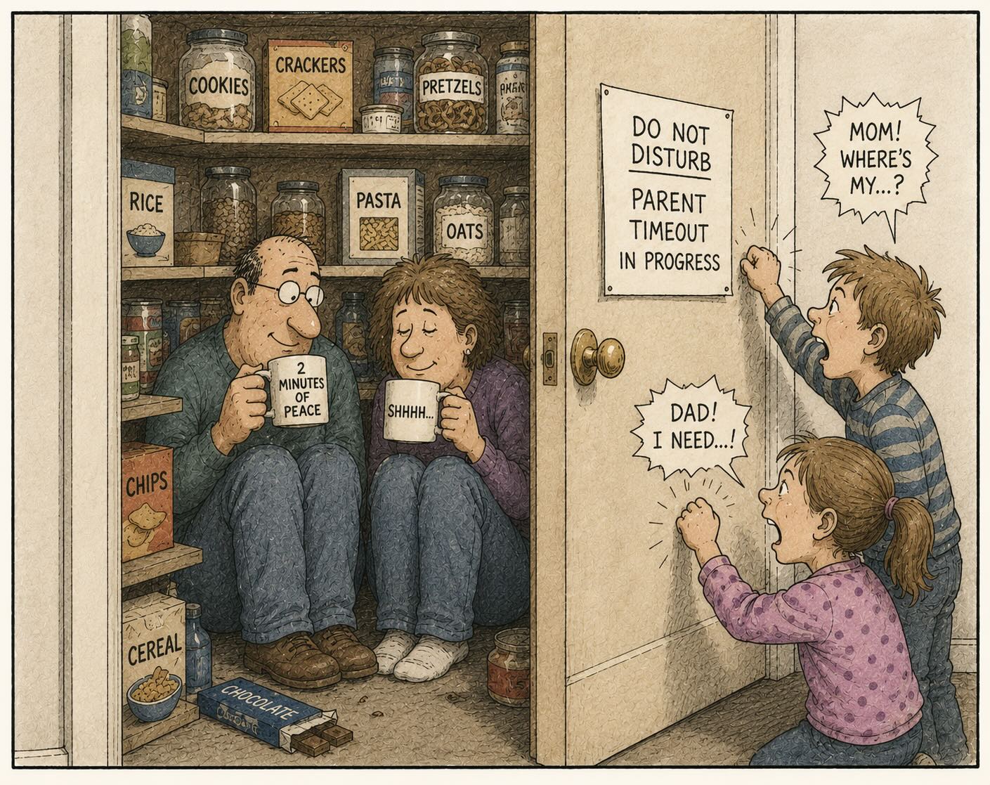 Funny adult life cartoon about taking a timeout