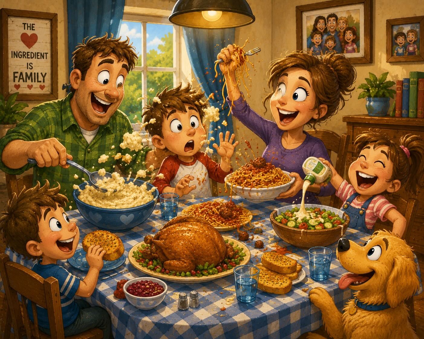 Funny family dinner cartoon