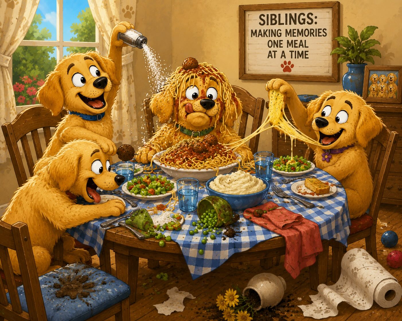 Funny pet dog dinner cartoon