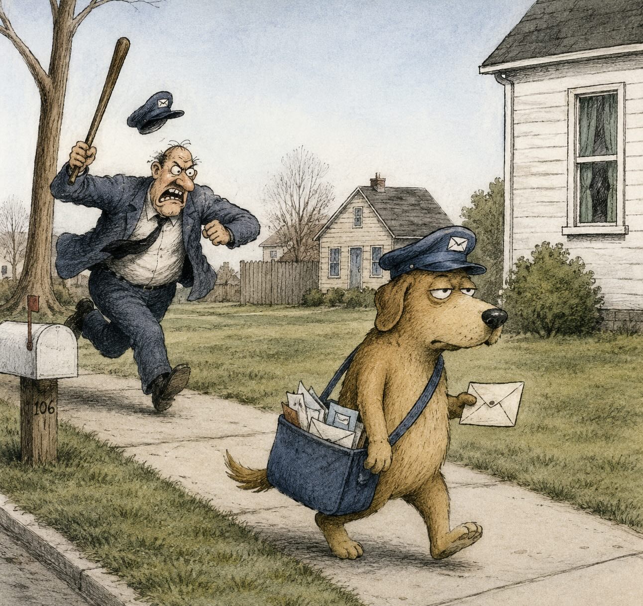 Funny pun cartoon with a dog mail joke