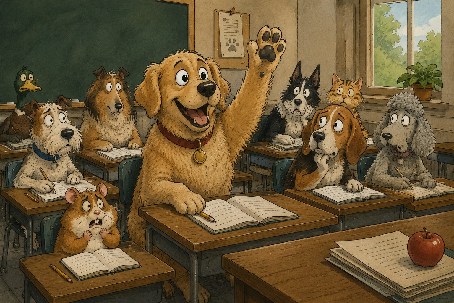 Funny school dog cartoon