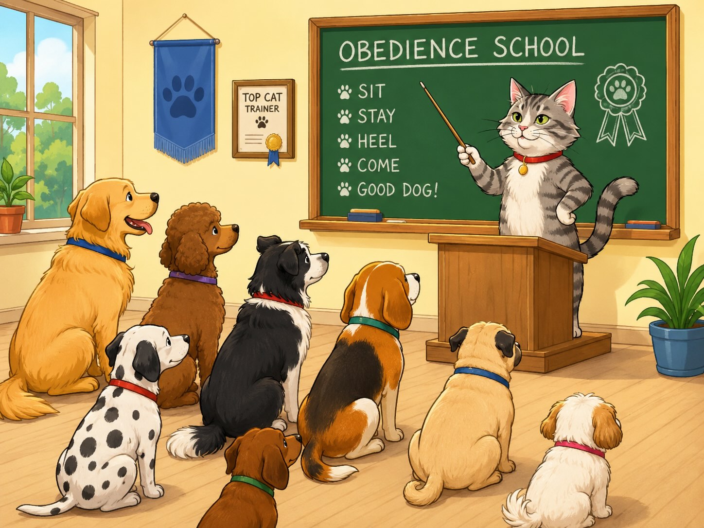 Funny school-themed cartoon with pets